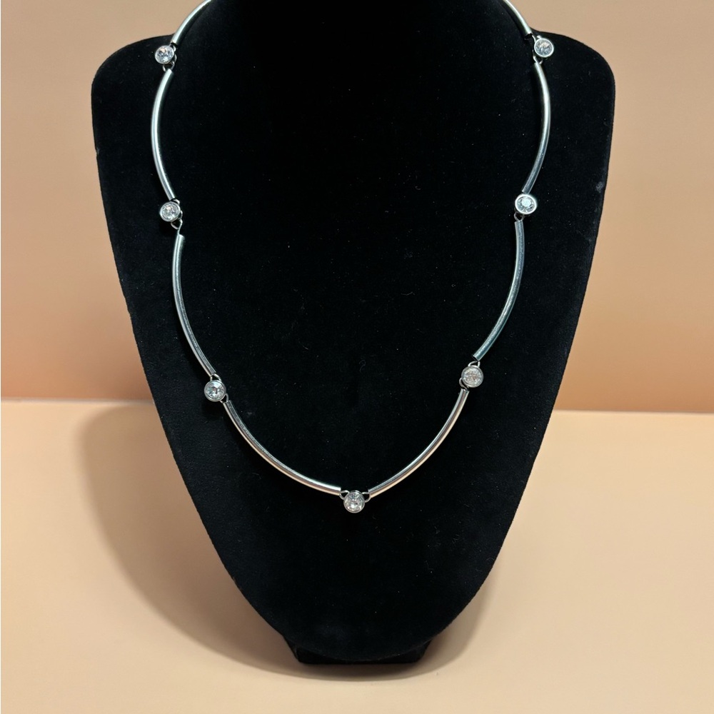 🌻Lane Bryant Silver Tone Tubular Crystal Necklace 18”+4”